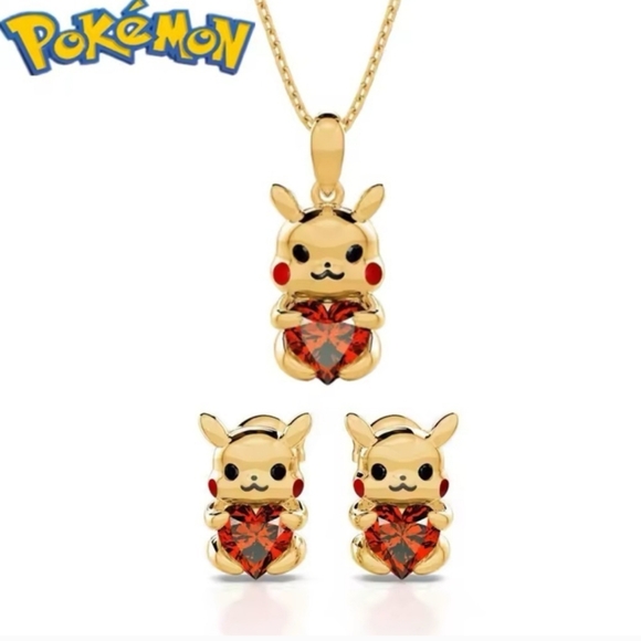 ✨ Premium Pokémon Pikachu Heart Jewelry Set ✨ - Picture 1 of 9